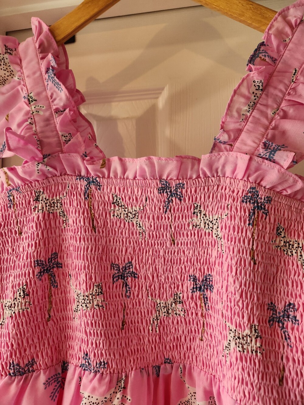 J.Marie Pink Leopard Print Ruched Ruffle Strap Top Size M - Picture 8 of 11